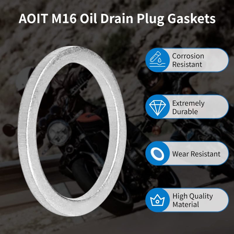 AOIT M16 Oil Drain Plug Gaskets Crush Washers Seals Rings Fit for BMW Motorcycle, Replacement for The Part # 07119963252, 07119963251, 07119963259, 803916010, ACWM16, 10 Pack - Image 3